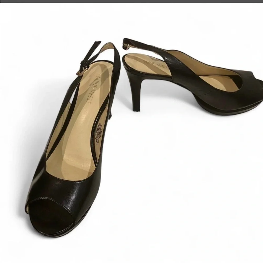 Nine West Black Peep-Toe Slingback Heels - Picture 6 of 7